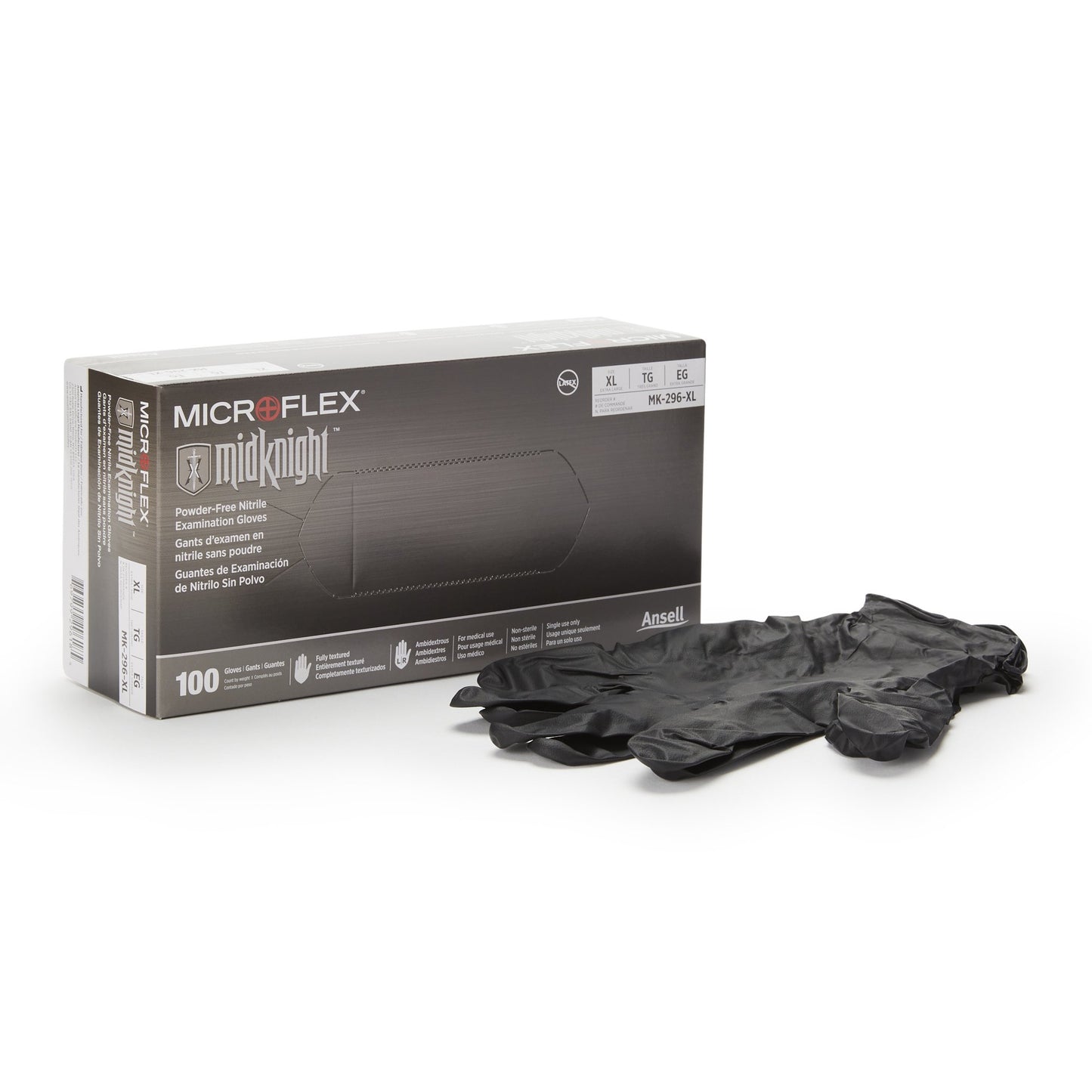 MICROFLEX® MidKnight™ Exam Glove X-Large NonSterile Nitrile Standard Cuff Length Fully Textured Black Fentanyl Tested (667878_CS)