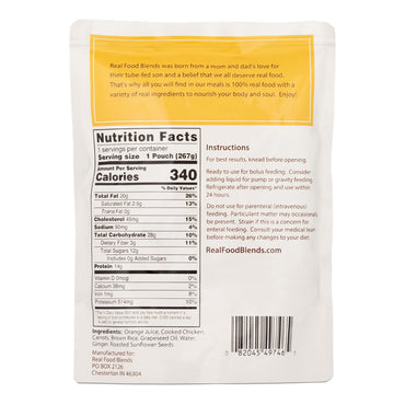 Real Food Blends® Tube Feeding Formula Chicken / Carrots / Brown Rice Flavor Liquid 9.4 oz. Pouch (979850_CS)