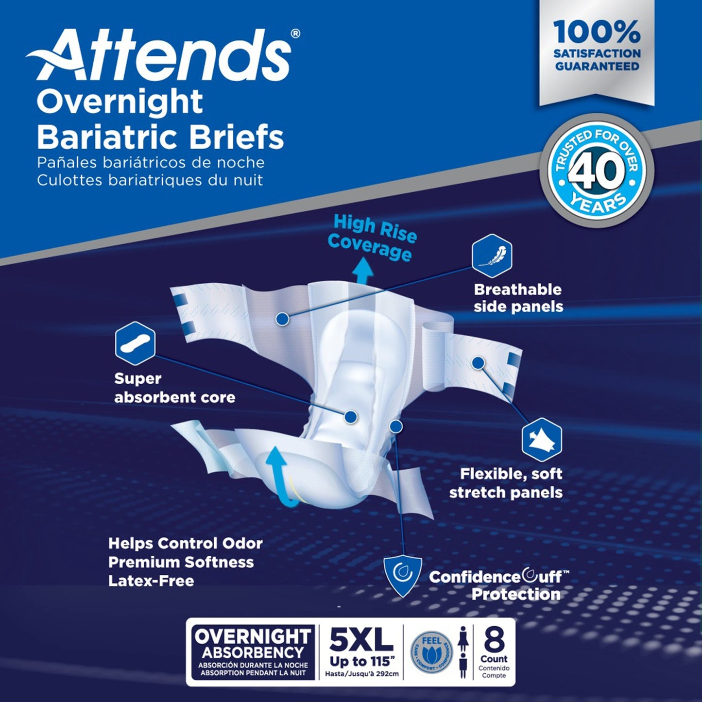 Attends® Overnight Bariatric Unisex Adult Incontinence Brief 5X-Large Disposable Heavy Absorbency (1254292_BG)