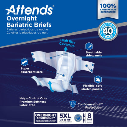 Attends® Overnight Bariatric Unisex Adult Incontinence Brief 5X-Large Disposable Heavy Absorbency (1254292_CS)