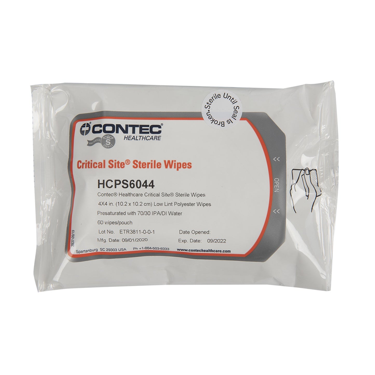 Contec® Critical Site® Surface Disinfectant Cleaner Premoistened Alcohol Based Manual Pull Wipe 60 Count Soft Pack Sterile (1169511_BG)