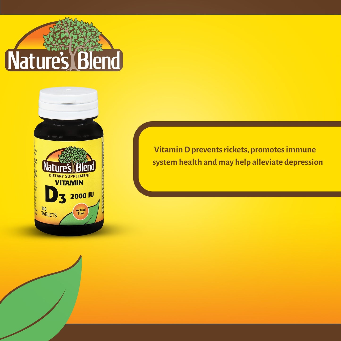 Nature's Blend Vitamin Supplement Vitamin D 2,000 IU Strength Tablet 100 per Bottle (852689_BT)