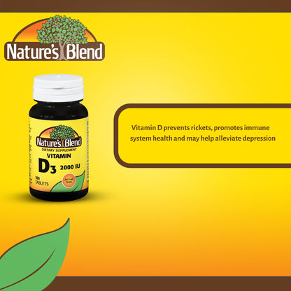 Nature's Blend Vitamin Supplement Vitamin D 2,000 IU Strength Tablet 100 per Bottle (852689_BT)
