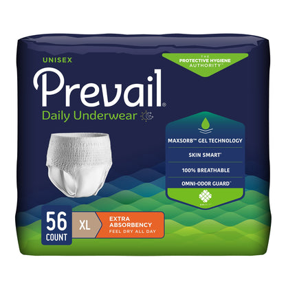 Prevail® Daily Underwear Extra Unisex Adult Absorbent Underwear Pull On with Tear Away Seams X-Large Disposable Moderate Absorbency (466609_PK)