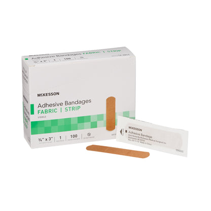 McKesson Adhesive Strip 3/4 X 3 Inch Fabric Rectangle Tan Sterile (466871_CS)