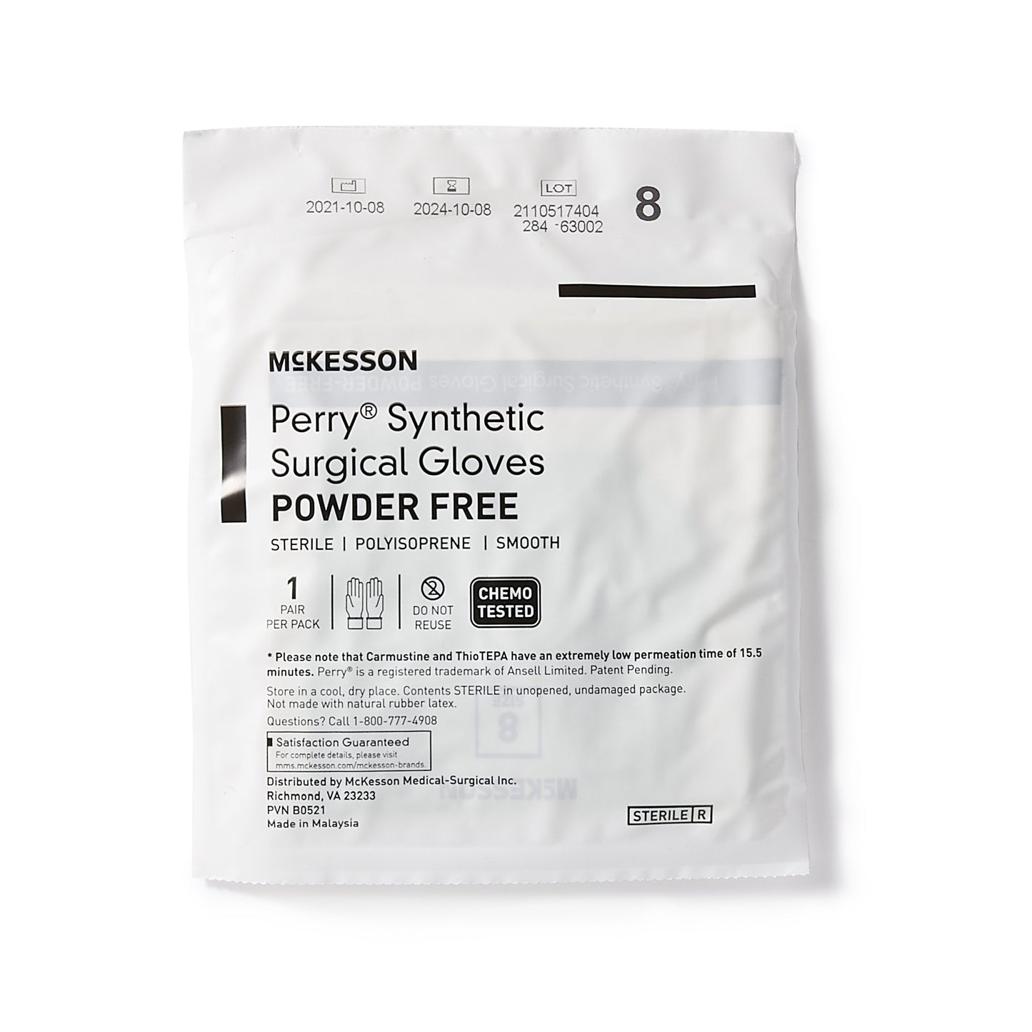 McKesson Perry® Performance Plus Surgical Glove Size 8 Sterile Polyisoprene Standard Cuff Length Smooth Green Chemo Tested (1044724_BX)