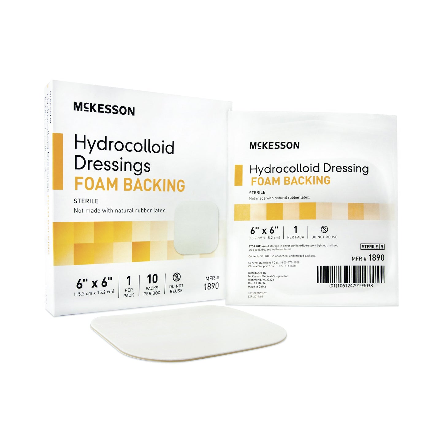 McKesson Hydrocolloid Dressing Foam Backing 6 X 6 Inch Square Hydrocolloid / Foam (883000_CS)