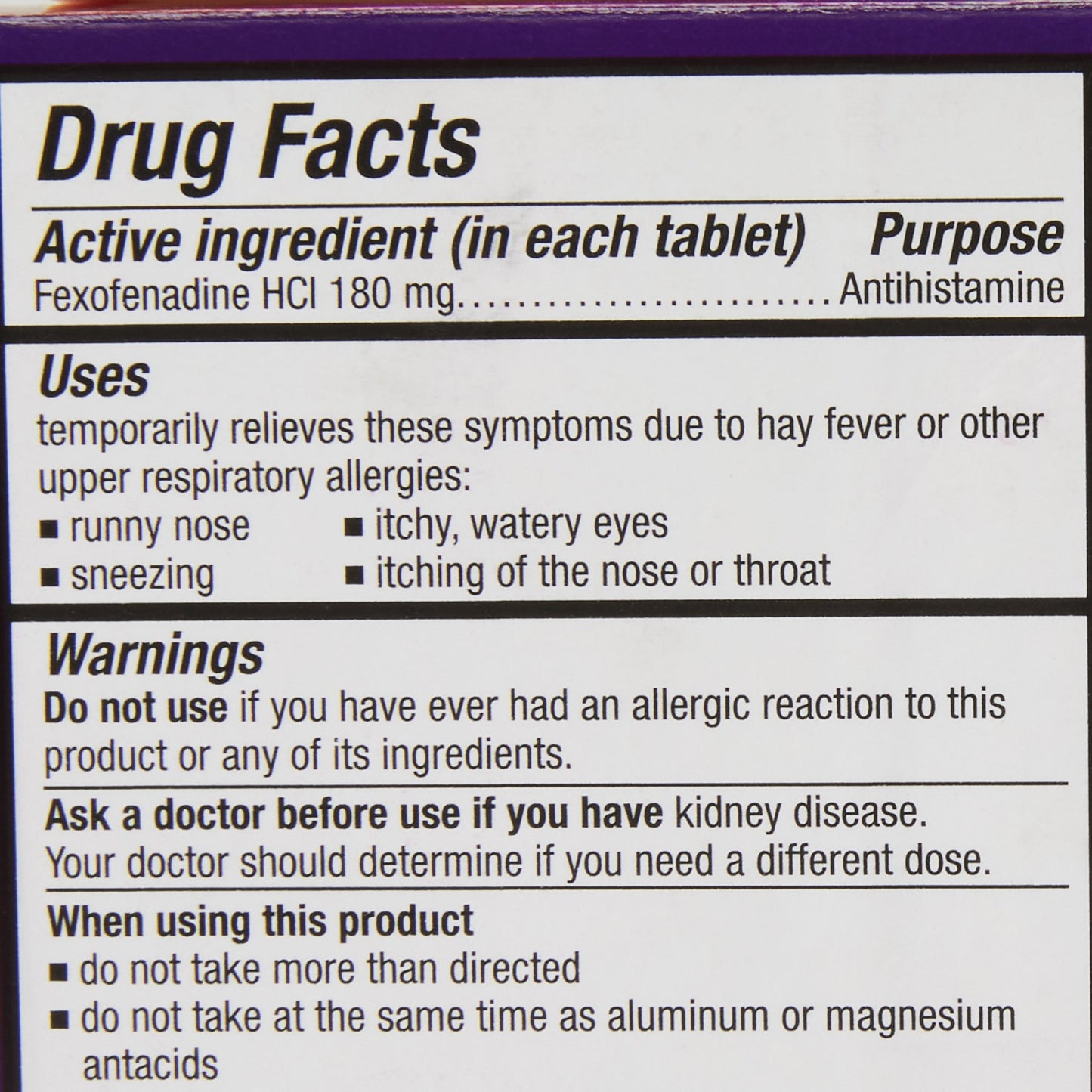 Allegra® Allergy Relief 180 mg Strength Tablet 45 per Box (803857_BT)