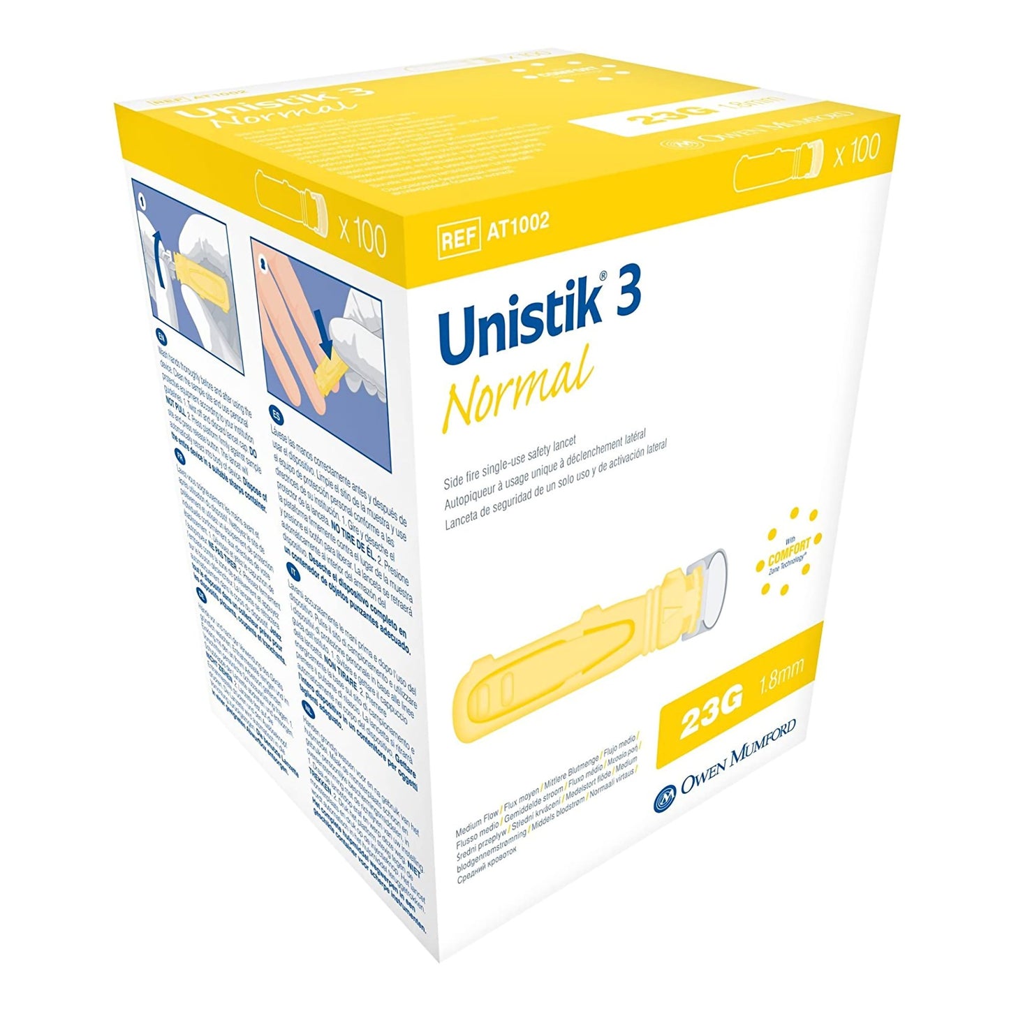 Unistik 3 Safety Lancet 23 Gauge Retractable Push Button Activation Finger (475825_BX)
