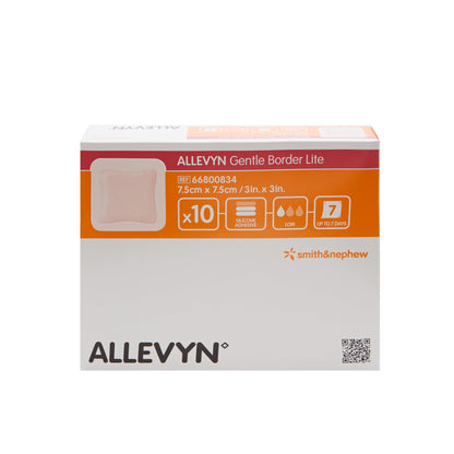 Allevyn Gentle Border Lite Thin Foam Dressing 3 X 3 Inch With Border Film Backing Silicone Gel Adhesive Square Sterile (767990_BX)