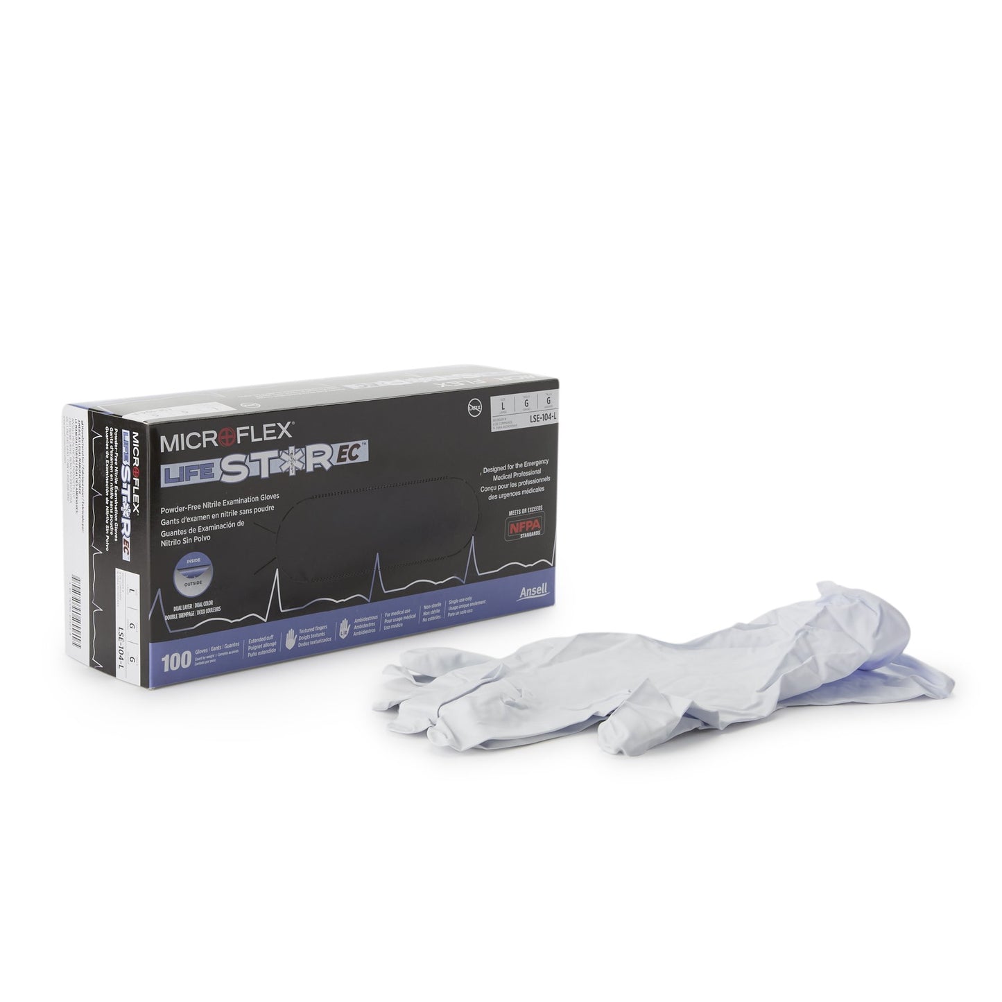 LifeStar™ EC Exam Glove Large NonSterile Nitrile Extended Cuff Length Textured Fingertips White / Blue Fentanyl Tested (1086858_CS)