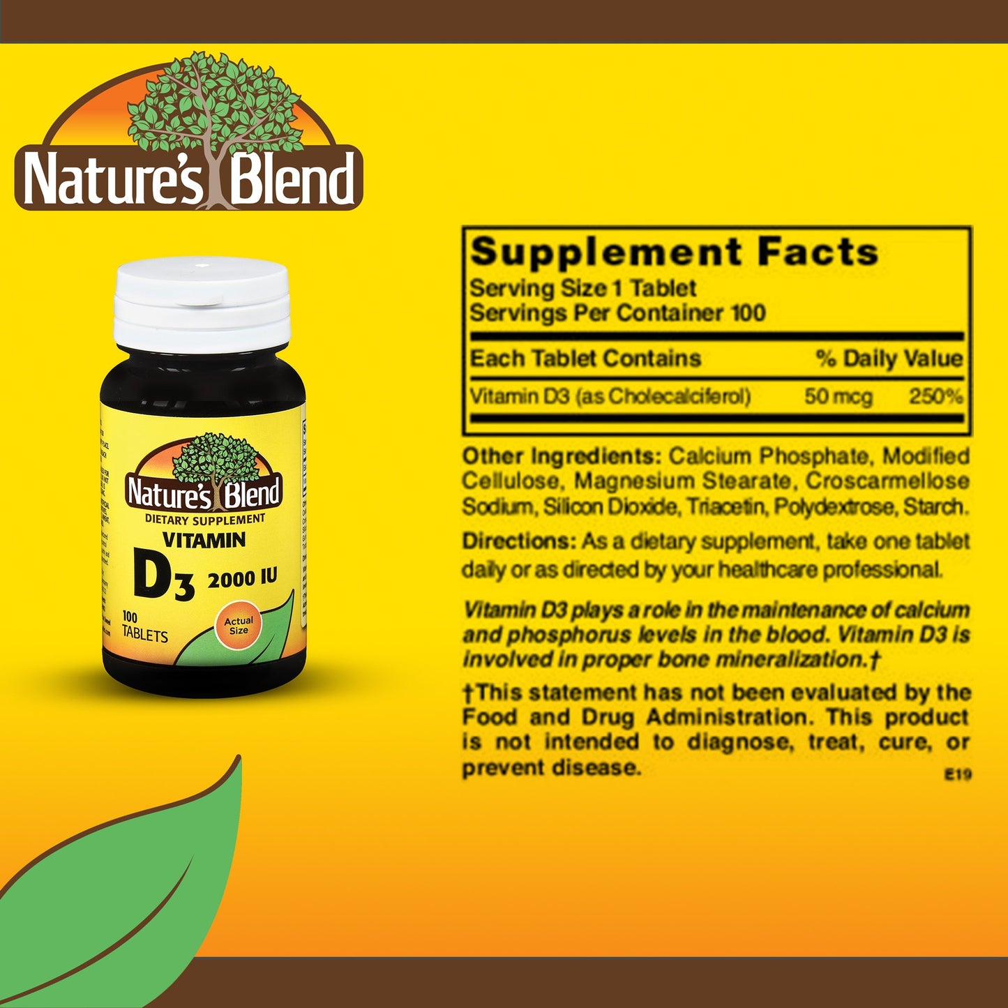 Nature's Blend Vitamin Supplement Vitamin D 2,000 IU Strength Tablet 100 per Bottle (852689_BT)