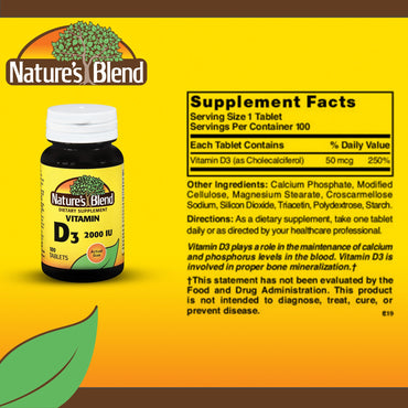 Nature's Blend Vitamin Supplement Vitamin D 2,000 IU Strength Tablet 100 per Bottle (852689_BT)