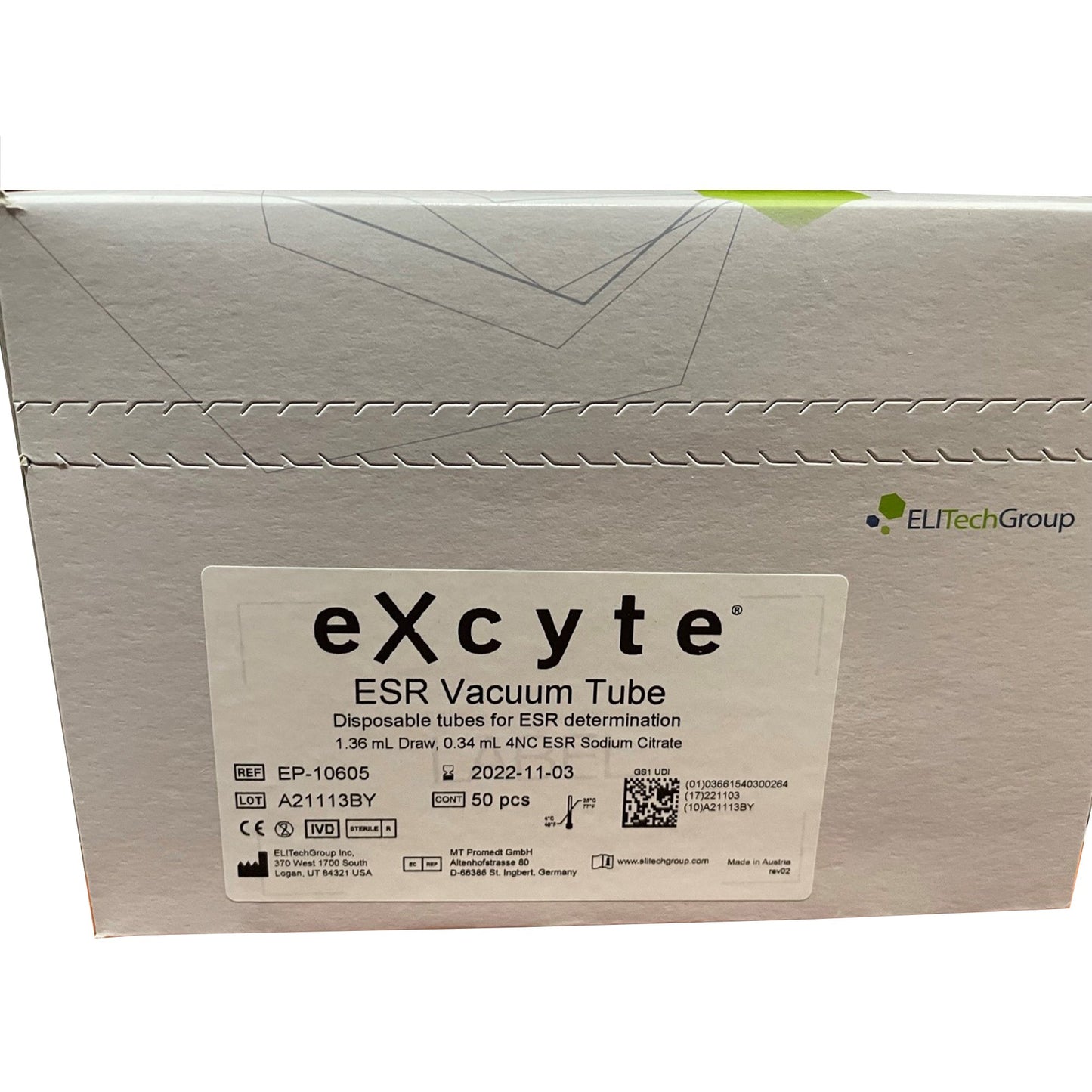 Excyte® Vacuum Tube Venous Blood Collection Tube Sodium Citrate Additive 1.36 mL Conventional Closure Plastic Tube (723775_BX)