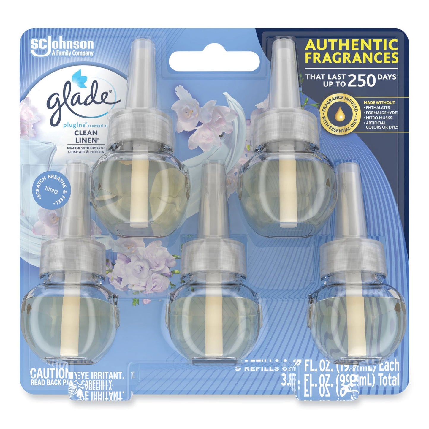 Glade Plugins Scented Oil Refill, Clean Linen, 0.67 oz, 5/Pack (SJN322829)