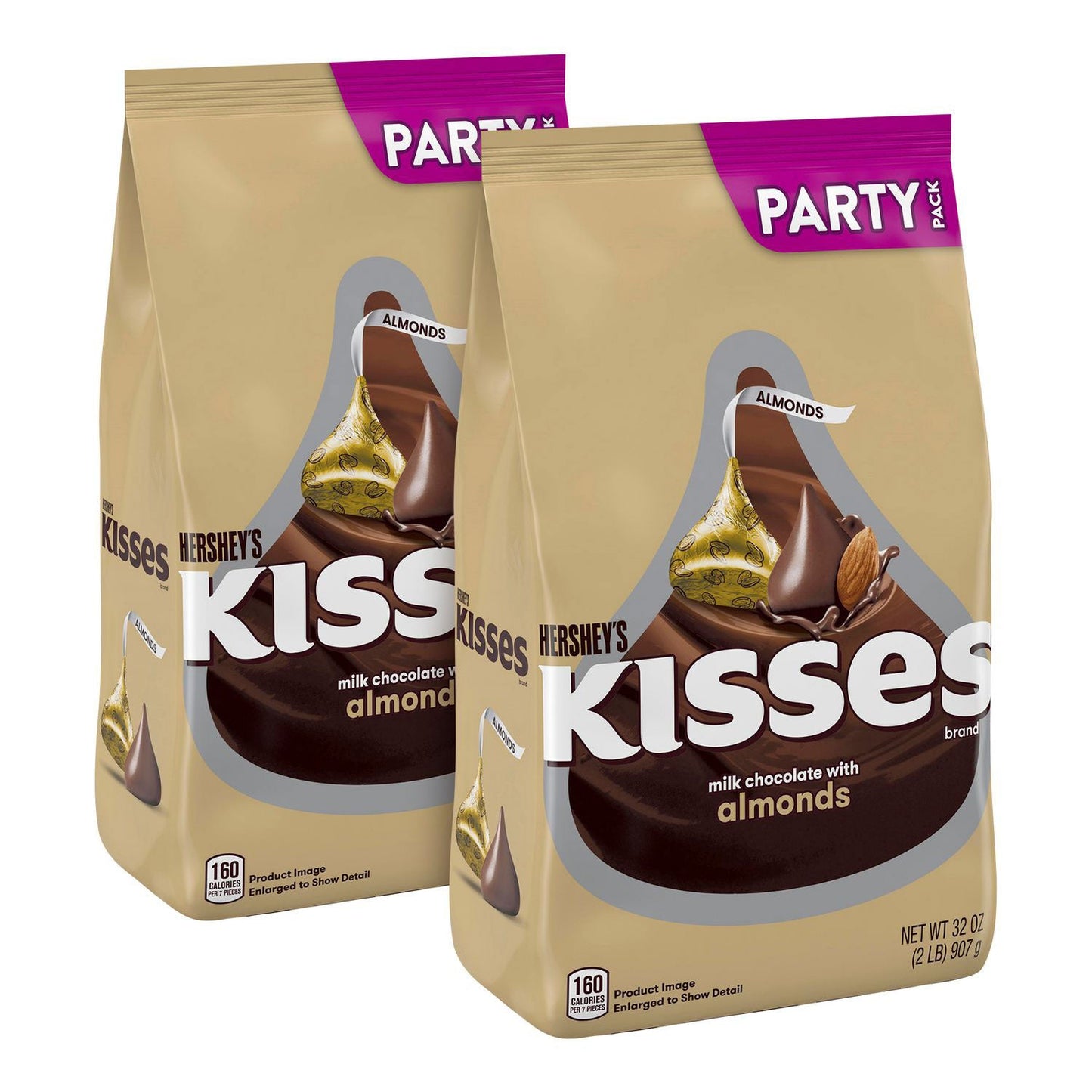 Hershey's KISSES with Almonds, Milk Chocolate, 32 oz Pack, 2 Packs/Carton (GRR60004091)