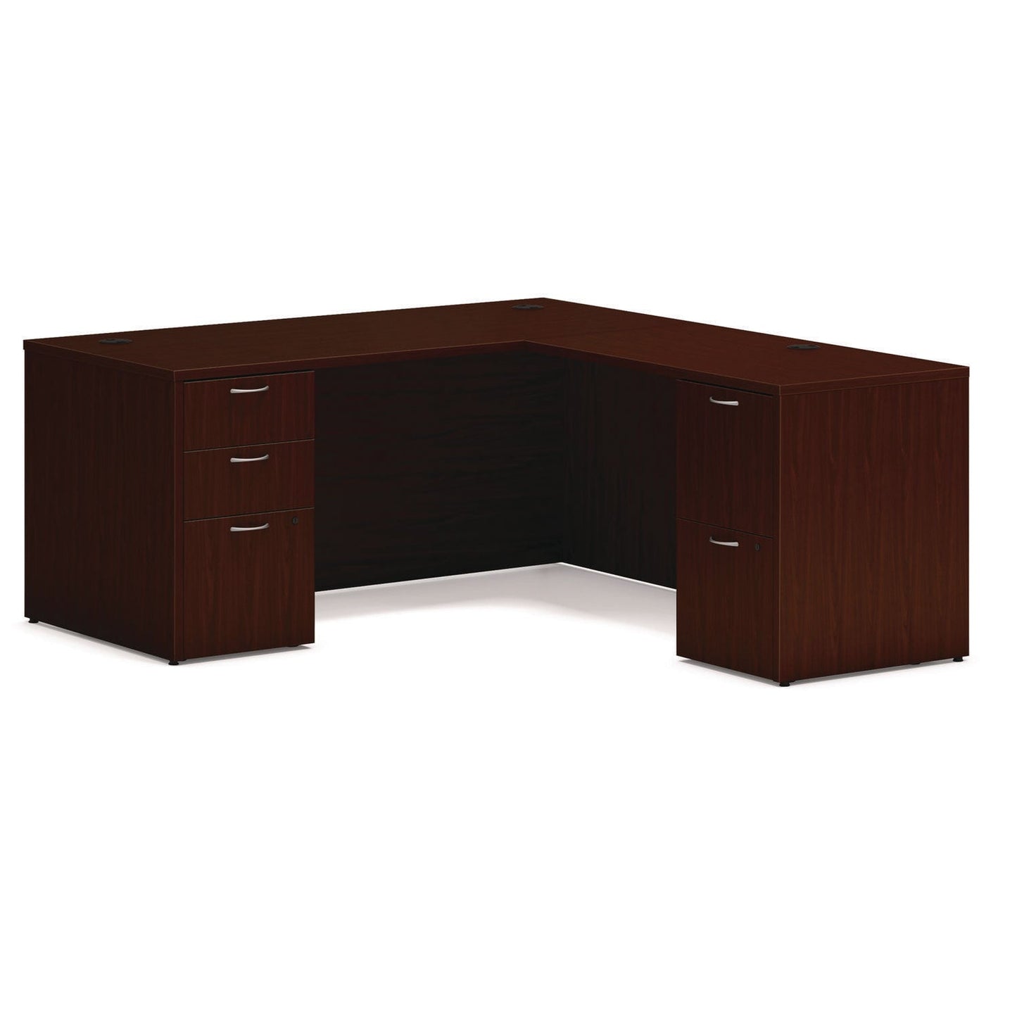 HON Mod L-Station Double Pedestal Desk Bundle, 66" x 72" x 29", Traditional Mahogany (HONMOD073)