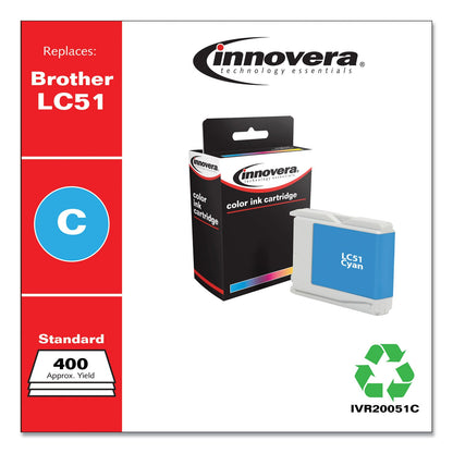 Innovera Remanufactured Cyan Ink, Replacement For Brother LC51C, 400 Page Yield (IVR20051C)