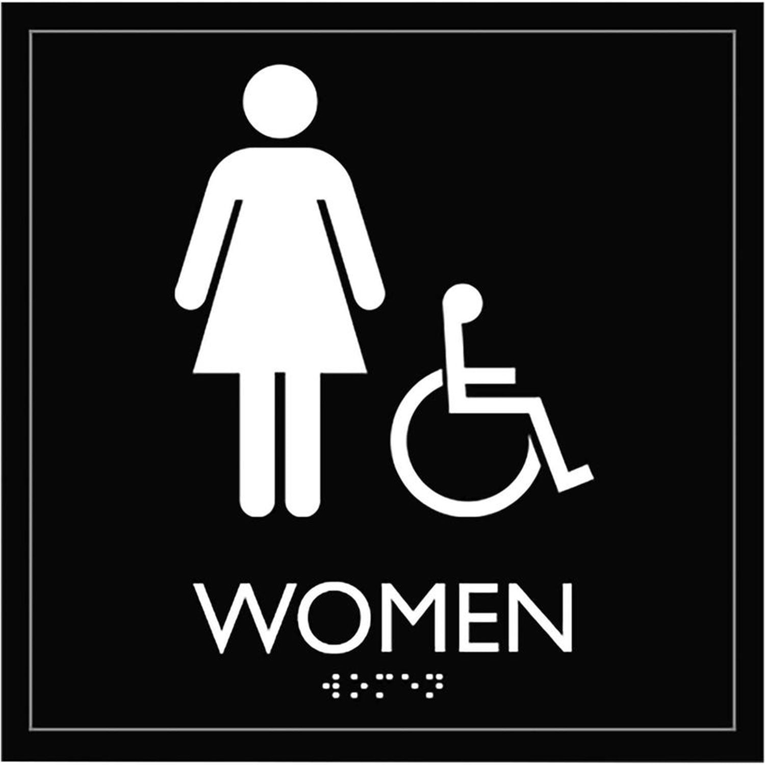 lorell-restroom-sign-1-each-women-print-message-8-x-8-height-square-shape-easy-readability-injection-molded-plastic-black-llr02657_1