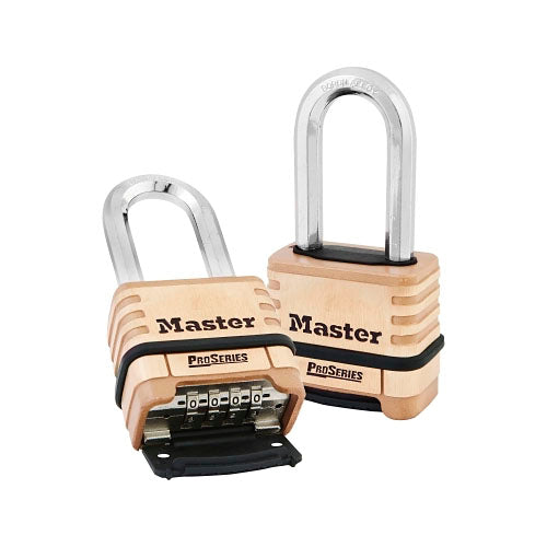 Master Lock® ProSeries® Resettable Combination Padlock, 3/8 in dia x 15/16 in W x 2-1/16 in H Shackle, Brass, Carded (470-1175DLH)