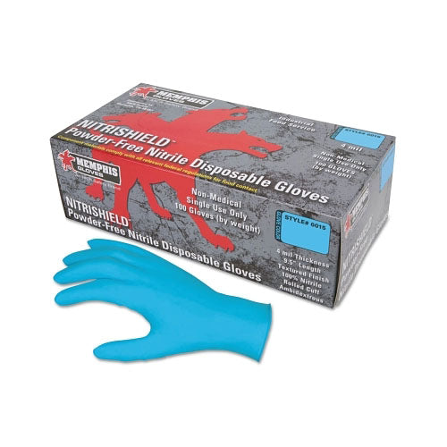 MCR™ Safety Nitrile Disposable Gloves, NitriShield™, Rolled Cuff, Unlined, Medium, Blue, 4 mil Thick, Powder Free (127-6015M)