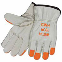 Memphis Glove Unlined Drivers Gloves, Industrial Grade Cowhide, Large, Keystone Thumb, Beige/Hi-Vis Orange (127-3213HVIL)
