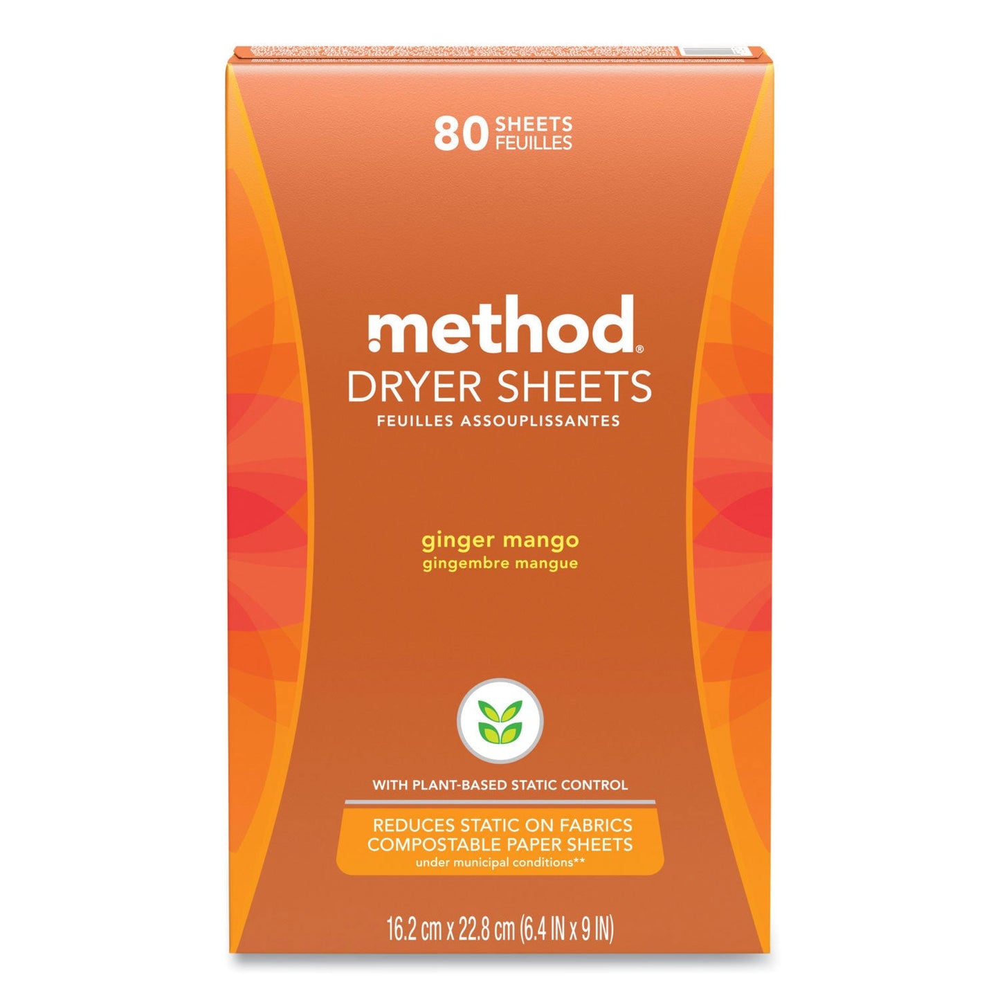 Method Dryer Sheets, Ginger Mango, 80/Box, 6 Boxes/Carton (MTH318049)