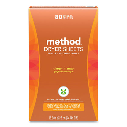 Method Dryer Sheets, Ginger Mango, 80/Box, 6 Boxes/Carton (MTH318049)