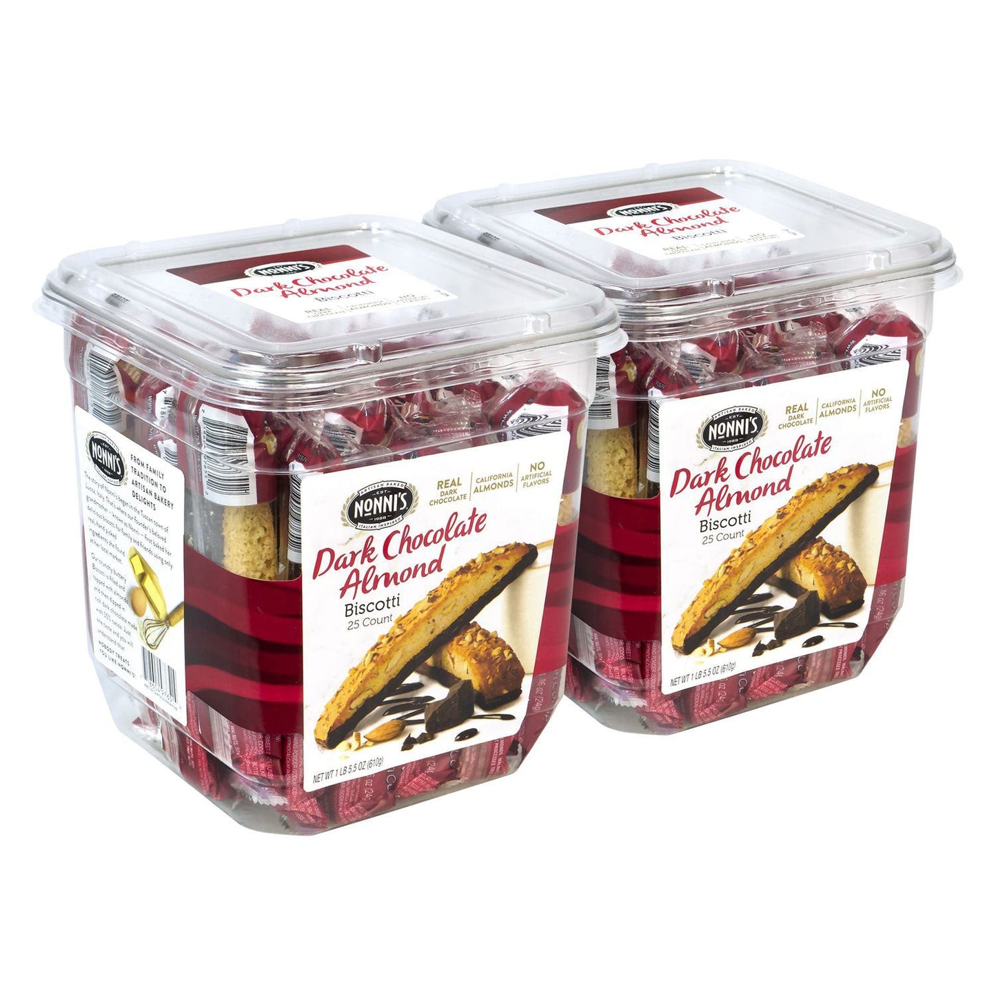 Nonni's Biscotti, Dark Chocolate Almond, 0.88 oz Packet, 25/Tub, 2 Tubs/Carton (GRR60004079)
