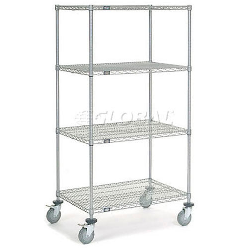 Nexel 4 Shelf Truck, Chrome, 36"W x 24"D x 69"H, Polyurethane Stem Casters, 4 Swivel (WB168218)