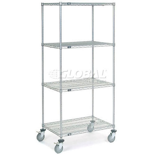 Nexel 4 Shelf Truck, Chrome, 36"W x 24"D x 80"H, Polyurethane Stem Casters, 4 Swivel, 2 Brake (WB168226B)