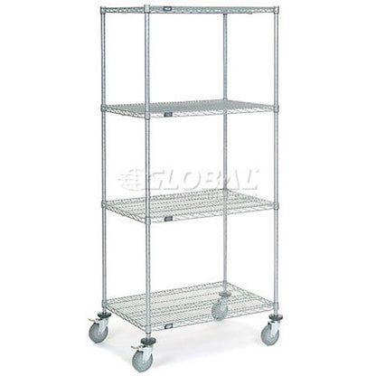 Nexel 4 Shelf Truck, Chrome, 36"W x 24"D x 80"H, Polyurethane Stem Casters, 4 Swivel, 2 Brake (WB168226B)