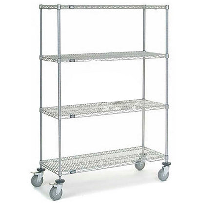 Nexel 4 Shelf Truck, Chrome, 48"W x 18"D x 69"H, Polyurethane Stem Casters, 4 Swivel, 2 Brake (WB168215B)