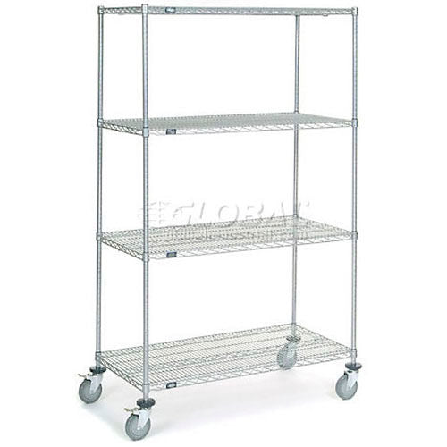 Nexel 4 Shelf Truck, Chrome, 48"W x 24"D x 80"H, Polyurethane Stem Casters, 4 Swivel, 2 Brake (WB168227B)
