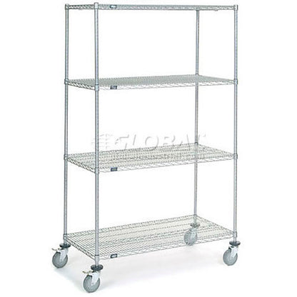 Nexel 4 Shelf Truck, Chrome, 48"W x 24"D x 80"H, Polyurethane Stem Casters, 4 Swivel, 2 Brake (WB168227B)