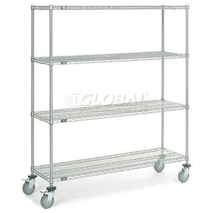 Nexel 4 Shelf Truck, Chrome, 60"W x 18"D x 69"H, Polyurethane Stem Casters, 4 Swivel, 2 Brake (WB168216B)