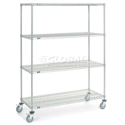 Nexel 4 Shelf Truck, Chrome, 60"W x 24"D x 80"H, Polyurethane Stem Casters, 4 Swivel (WB168228)