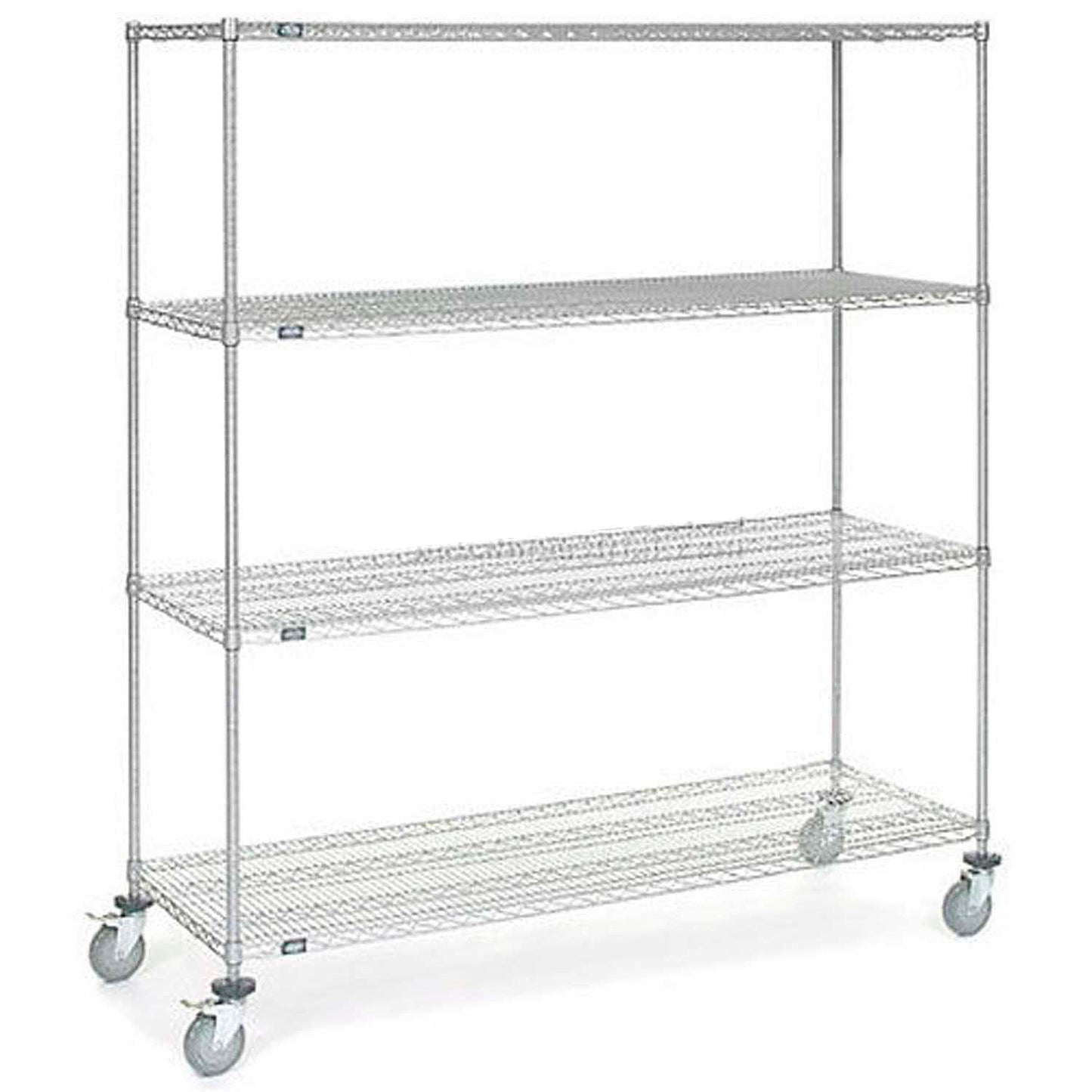 Nexel 4 Shelf Truck, Chrome, 72"W x 24"D x 80"H, Polyurethane Stem Casters, 4 Swivel, 2 Brake (WB168229B)