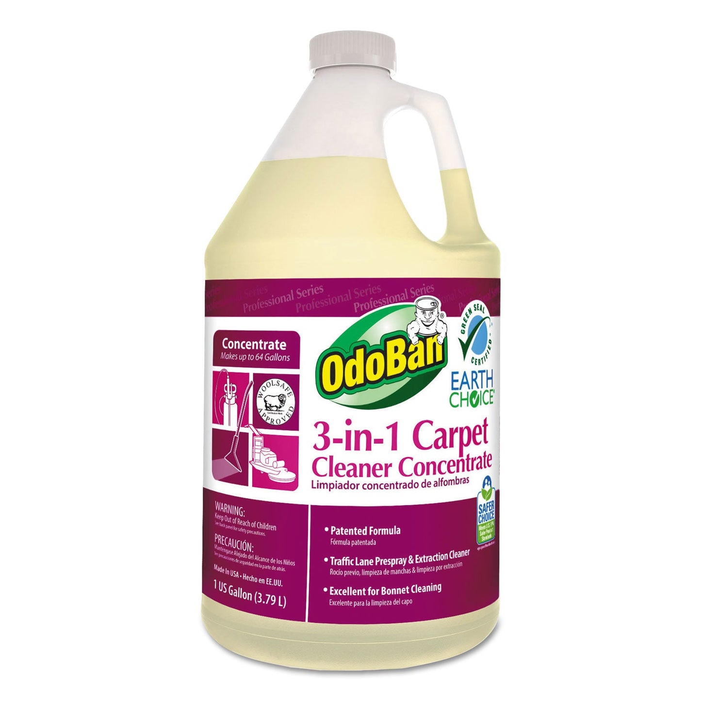 OdoBan Earth Choice 3-N-1 Carpet Cleaner, 128 oz Bottle, Unscented, 4/CT (ODO9602B62G4)