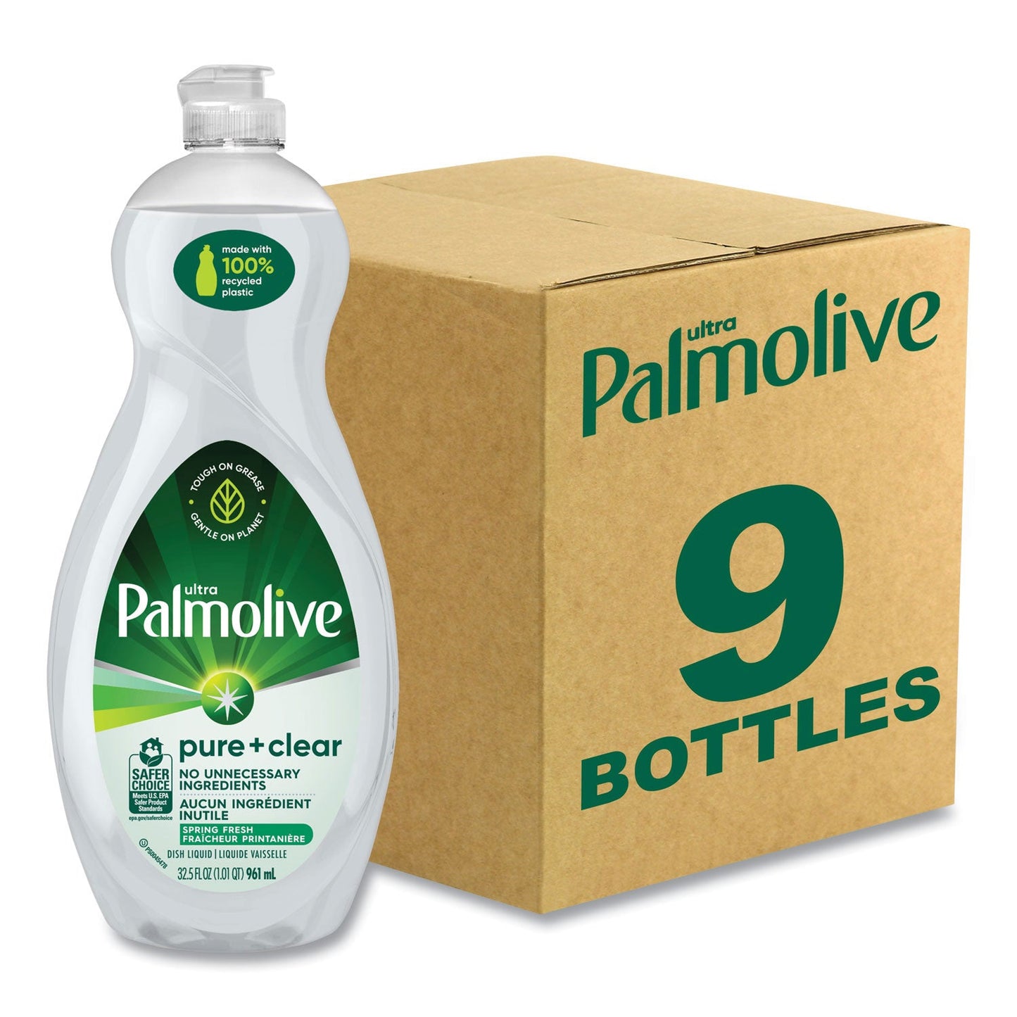 Palmolive Pure + Clear Dishwashing Liquid, Unscented, 32.5 oz Bottle, 9/Carton (CPCUS04272CT)