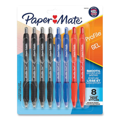 Papermate Profile Gel Pen, Retractable, Medium 0.7 mm, Assorted Ink and Barrel Colors, 8/Pack (PAP2097006)