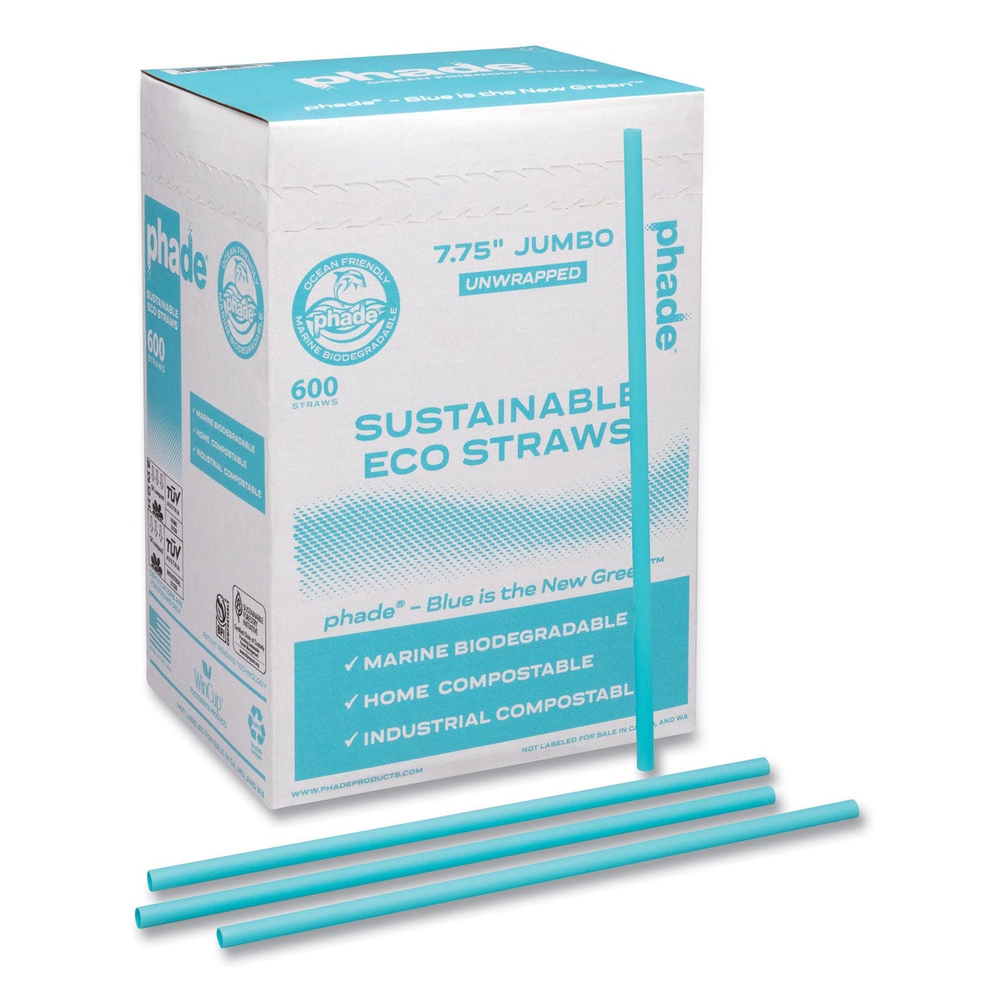 phade Marine Biodegradable Straws, 7.75", Ocean Blue, 6,000/Carton (CAR511203)