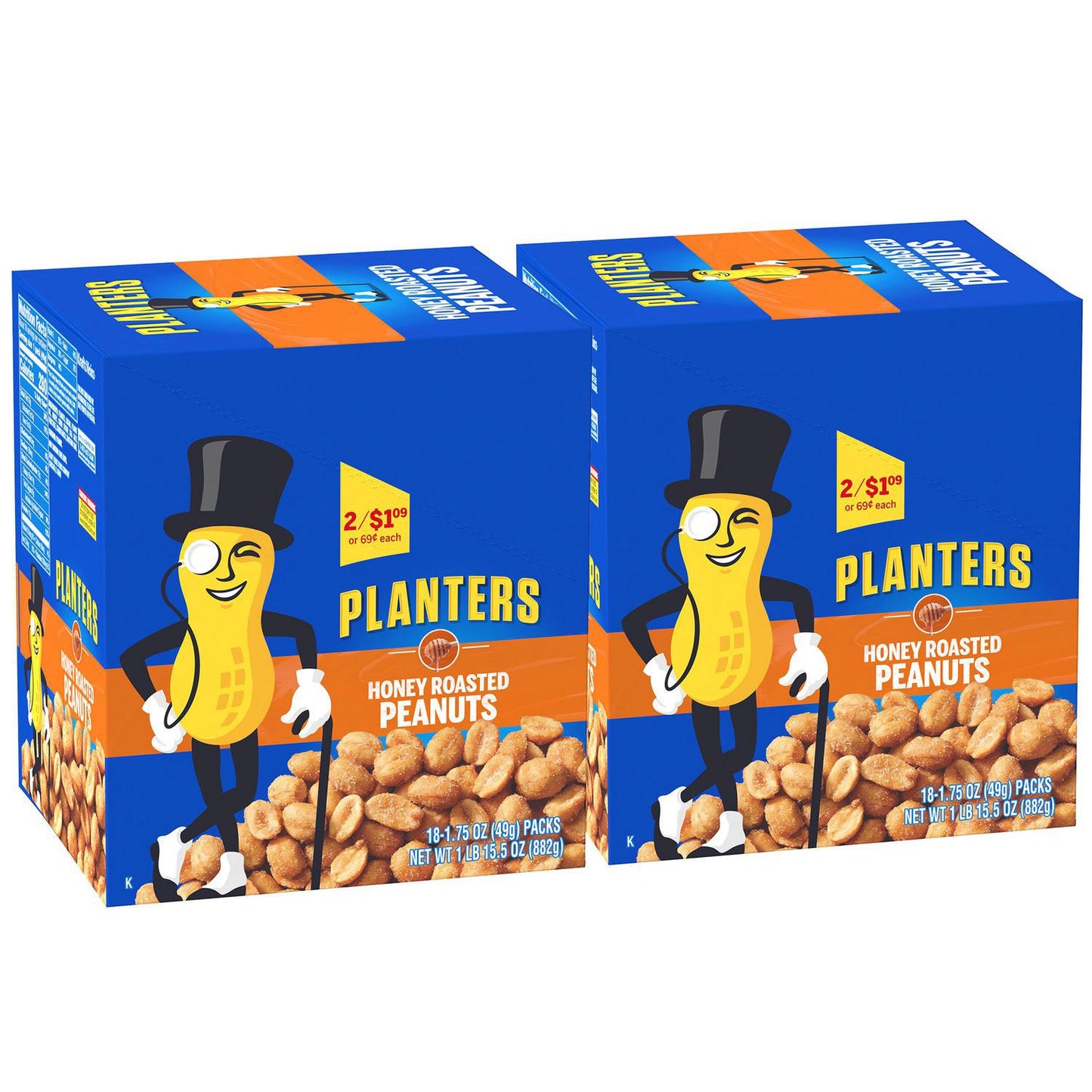 Planters Honey Roasted Peanuts, 1.75 oz Tubes, 18 Tubes/Box, 2 Boxes/Carton (GRR60004059)