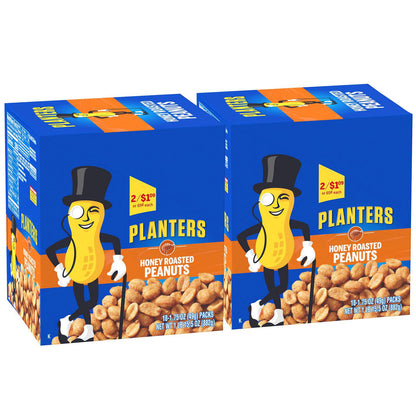 Planters Honey Roasted Peanuts, 1.75 oz Tubes, 18 Tubes/Box, 2 Boxes/Carton (GRR60004059)