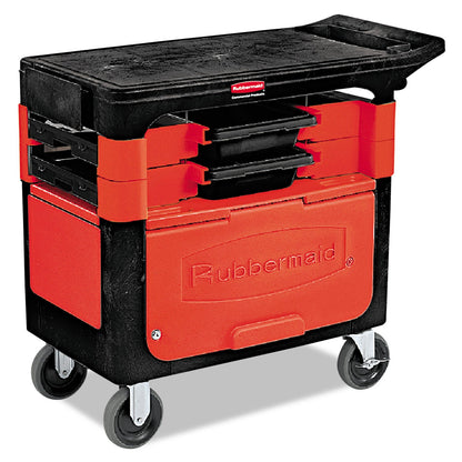 Rubbermaid Locking Trades Cart, 330-lb Capacity, Two-Shelf, 19.25w x 38d x 33.38h, Black (RCP6180-88BLA)