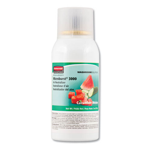 Rubbermaid Microburst 3000 Aerosol Air Freshener Refill, Cucumber Melon, 2 oz, 12/Carton (RCP750363)