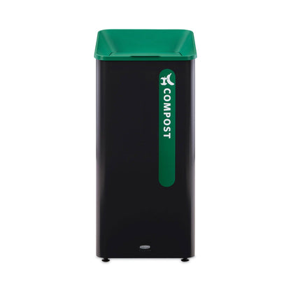 Rubbermaid Sustain Decorative Refuse with Recycling Lid, 23 gal, Metal/Plastic, Black/Green (RCP2078992)
