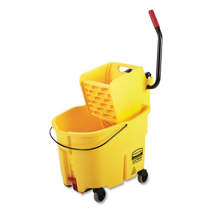 Rubbermaid WaveBrake 2.0 Bucket/Wringer Combos, 8.75 gal, Side Press with Drain, Yellow (RCP2031764)