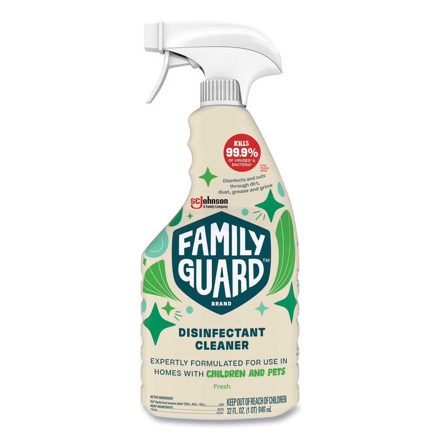 FamilyGuard Disinfectant, Fresh Scent, 32 oz Trigger Bottle, 8/Carton (SJN327118)
