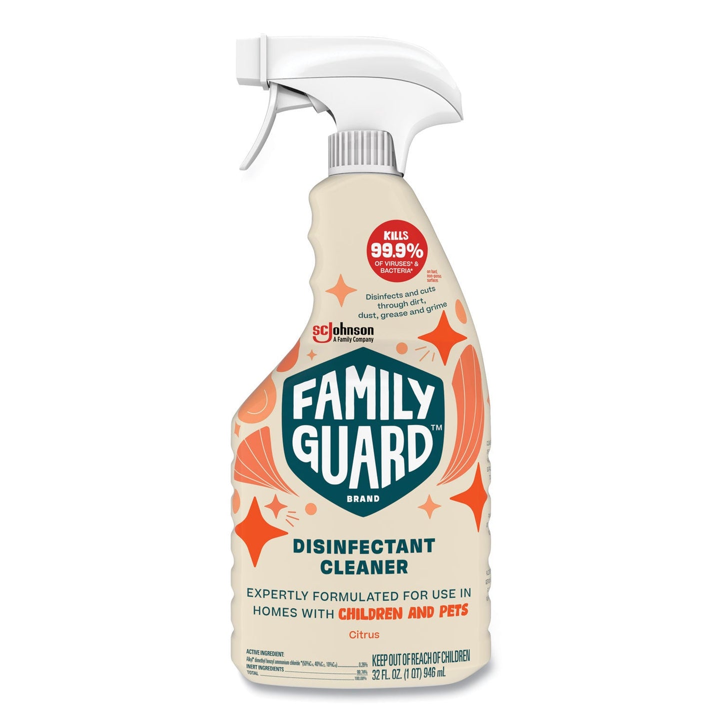 FamilyGuard Disinfectant, Citrus Scent, 32 oz Trigger Bottle, 8/Carton (SJN327159)